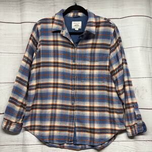 American Eagle Flannel Shirt Men's XS Blue Orange Plaid Relaxed Fit Cotton